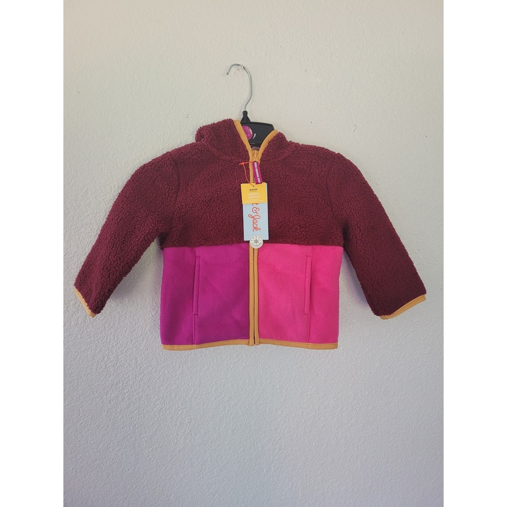 Cat & Jack Toddler 18M Fleece Hoodie Jacket Colorblock Burgundy Pink NWT #R